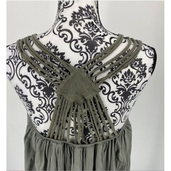 Italian made crochet trim cutout back tank. Olive. Summer Light. One Size - Picture 6 of 7